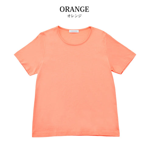 【日本製】 tシャツ レディース 半袖 カットソー クルーネック 軽い イージーケア 綿モダール コットン 無地 オレンジ(FL23SS-0010W-or)